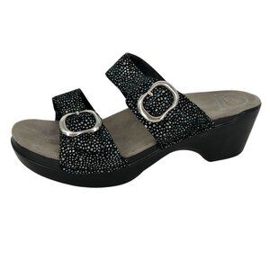 Dansko Sophie Sandals Double Strap Slip-on Black Silver Size 39 EU Size 9 US